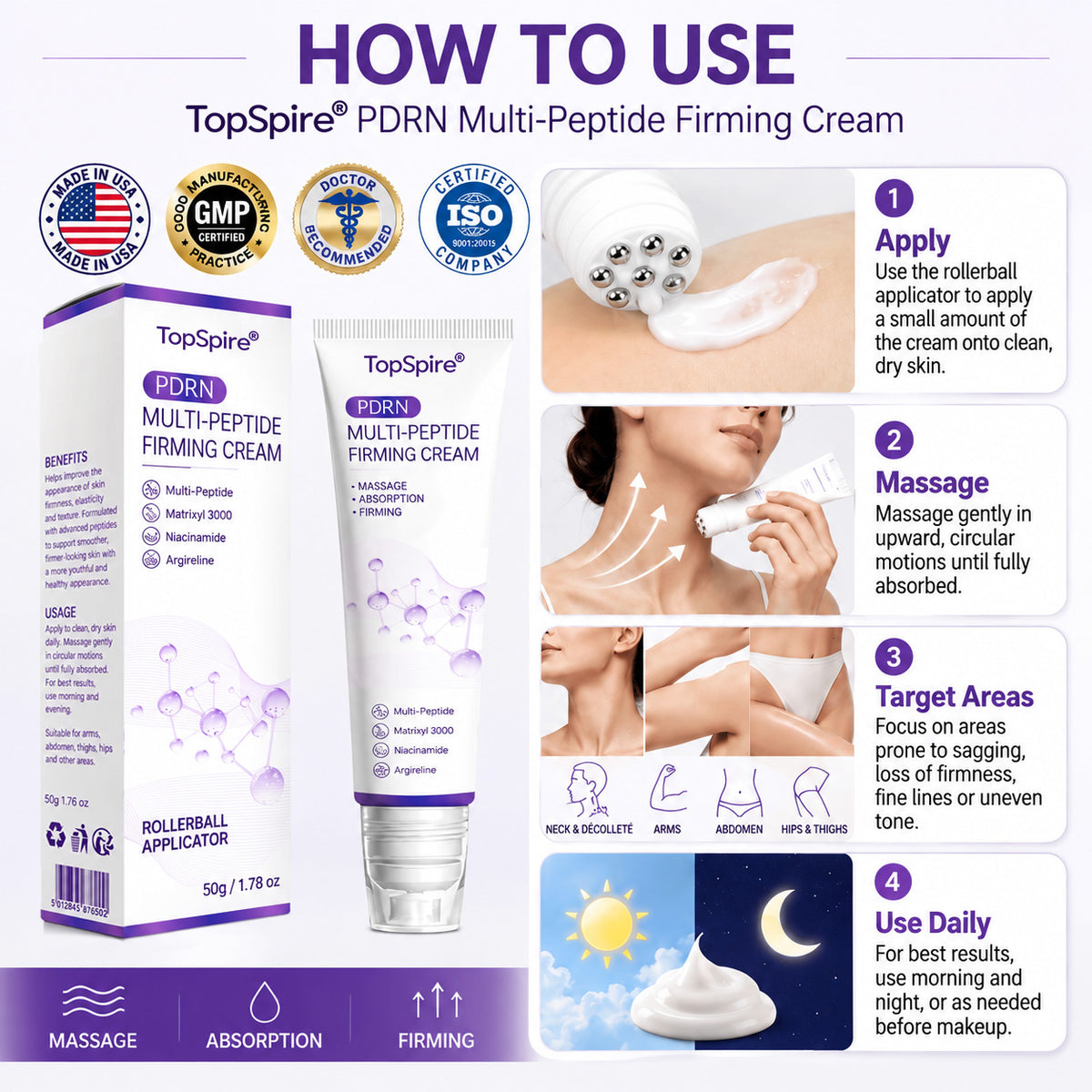 TopSpire®🎗️ PDRN Multi-Peptide Massage Roller Cream – Anti-Aging, Hydrating, Firming & Lifting Care for Smoother, More Radiant-Looking Skin