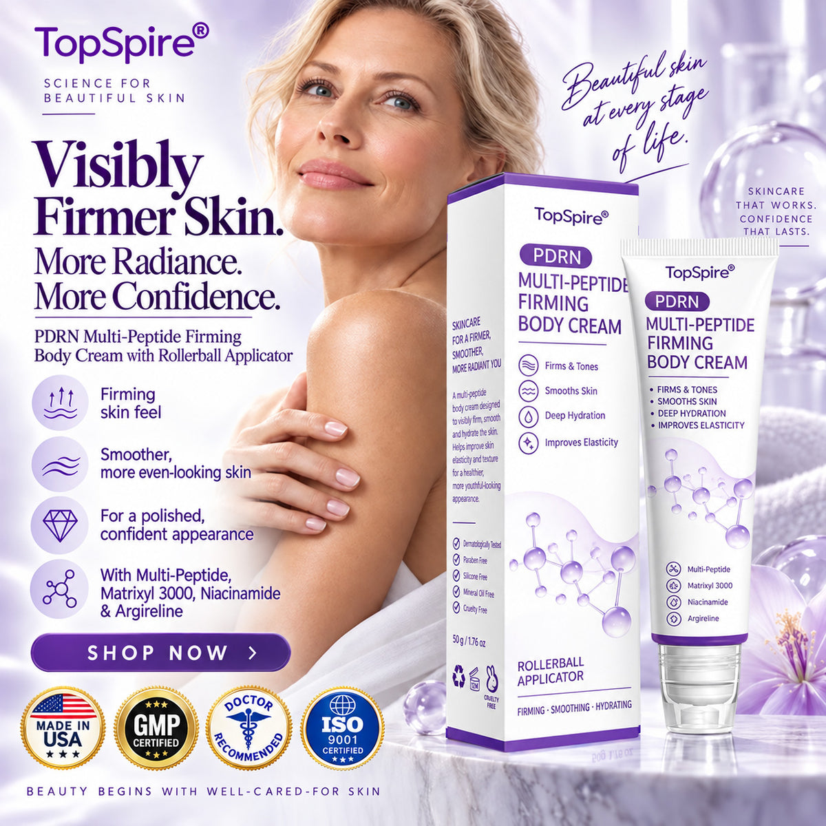 TopSpire®🎗️ PDRN Multi-Peptide Massage Roller Cream – Anti-Aging, Hydrating, Firming & Lifting Care for Smoother, More Radiant-Looking Skin